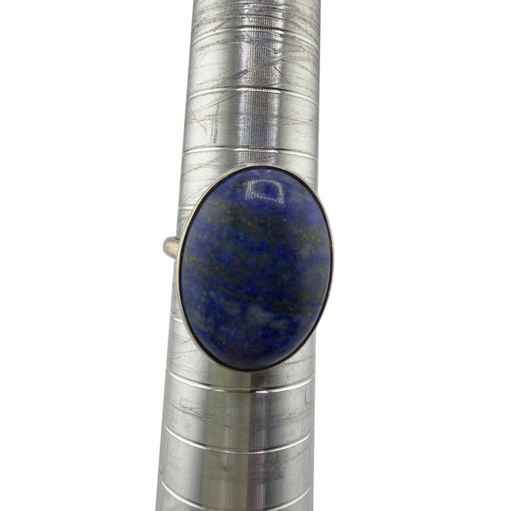 Sterling Silver Large Oval Lapis Lazuli Polished Statement Ring Size 8